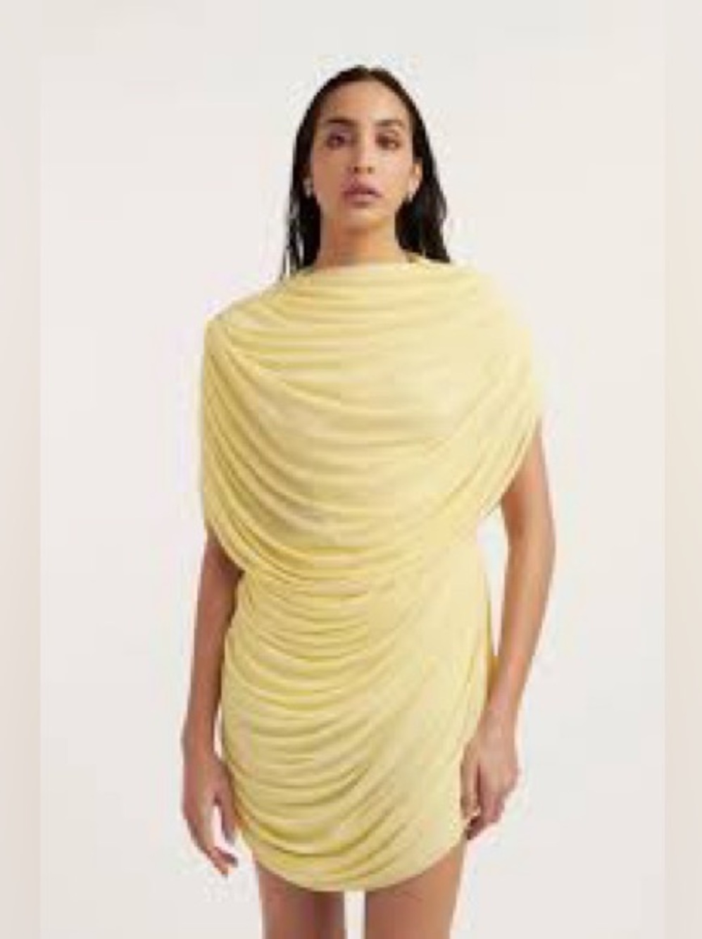 Deme by Gabriella Alexandra Draped Cape Mini Dress Butter Yellow - Picture 2 of 2
